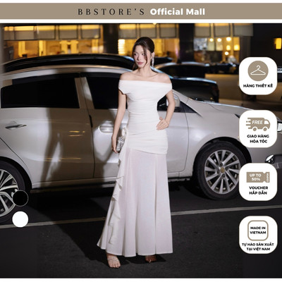 BBSTORE'S Đầm Body Thun Gạo Tiệc Dài Đuôi Cá Cổ Đổ Kết Hoa 3D - D4539T