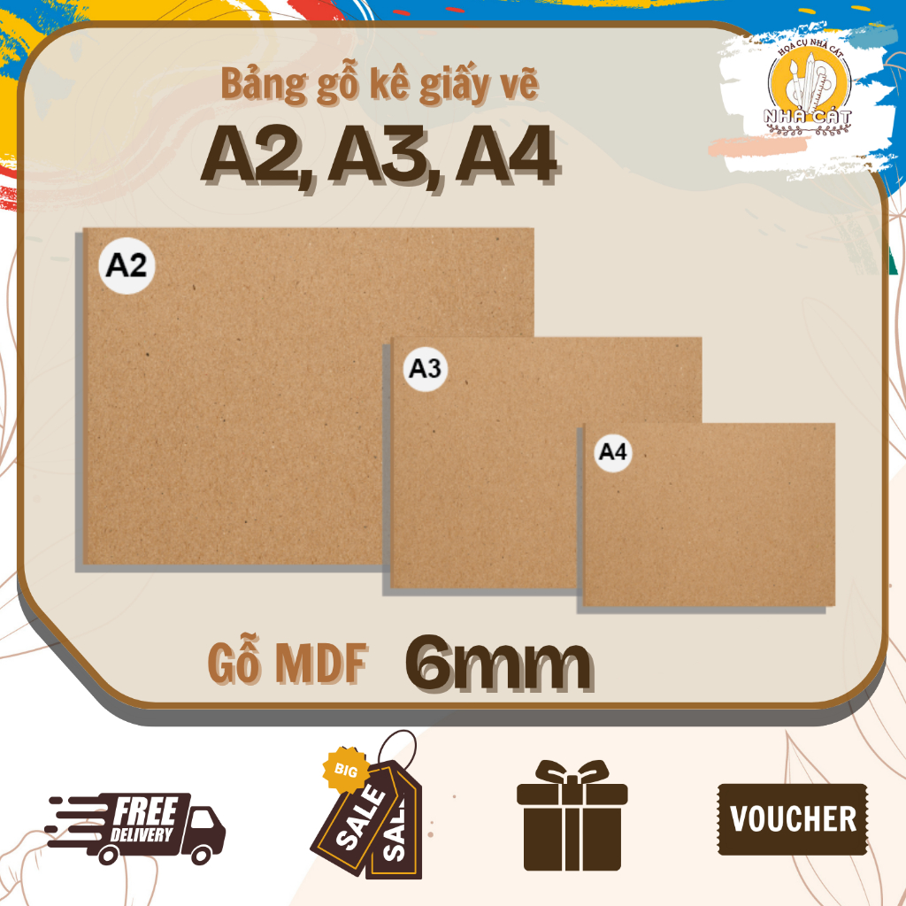 [hoacunhacat] Bảng Gỗ A2, A3, A4 Kê Giấy Vẽ  dày 6mm - Gỗ MDF Cốt Nâu