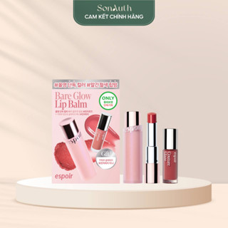  Set son dưỡng Espoir Bare Glow Lip Balm + son tint bóng Tint Glaze Ginger Peach Mini Set  Nhập khẩu chính hãng  