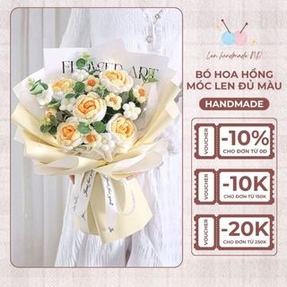 Bó Hoa Hồng Handmade Móc Len Đủ Màu – Hoa Len Đan Tay, Quà Tặng Sinh Nhật, Ngày Lễ