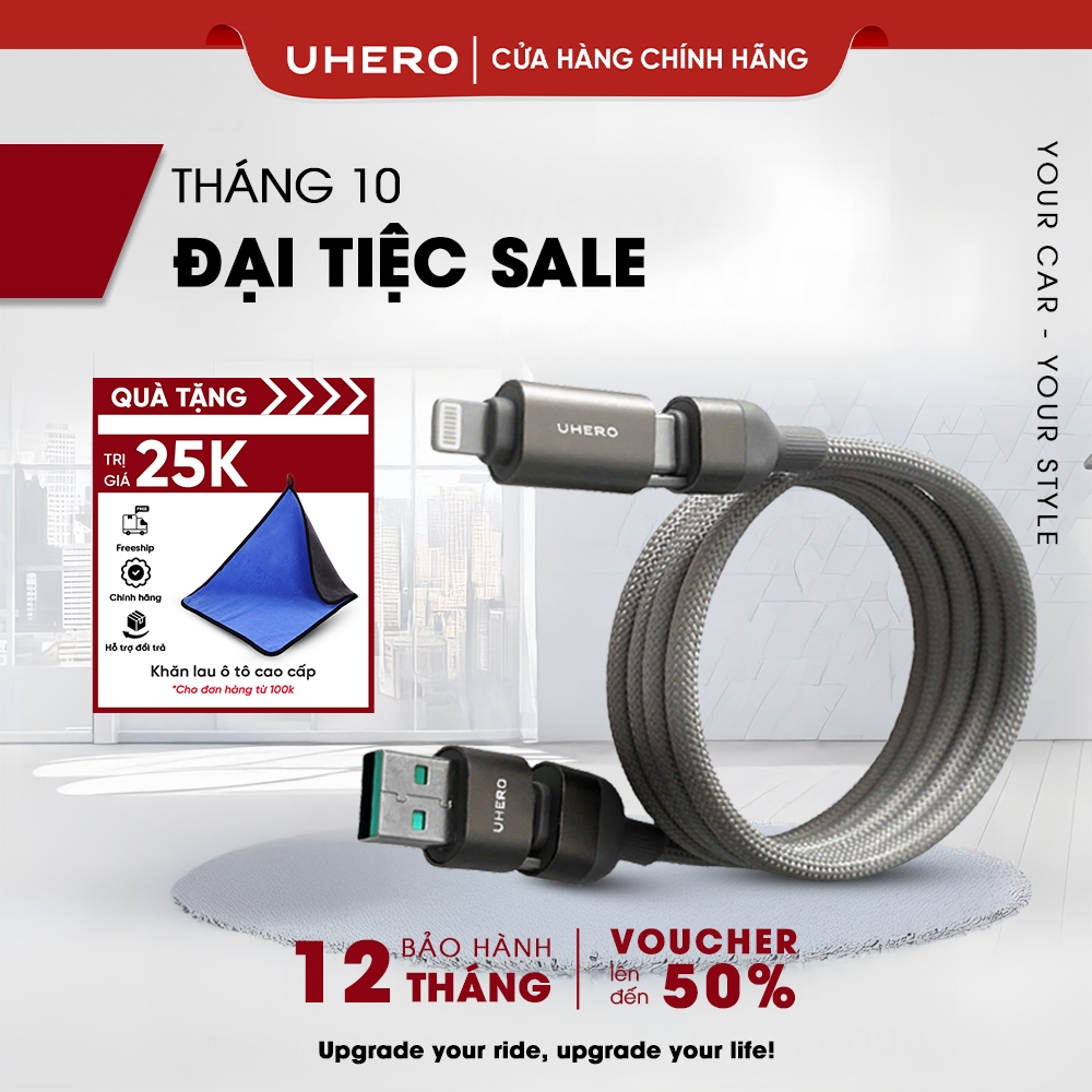 Dây cáp sạc nhanh từ tính 65W 4 trong 1 Chính Hãng UHERO, dây sạc Type C - USB sạc nhanh tự thu gọn nam châm chống rối