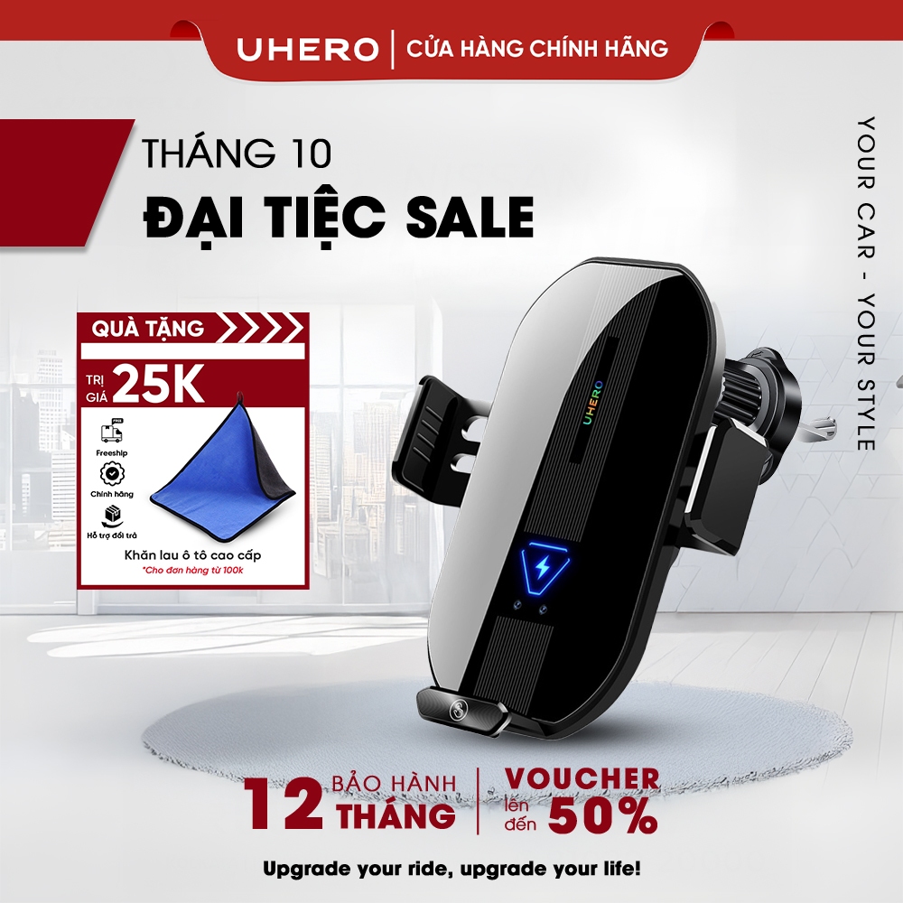 Giá đỡ điện thoại trên ô tô kèm sạc không dây 15W kẹp tự động gắn cửa khe gió điều hoà, taplo kính chắn gió ô tô