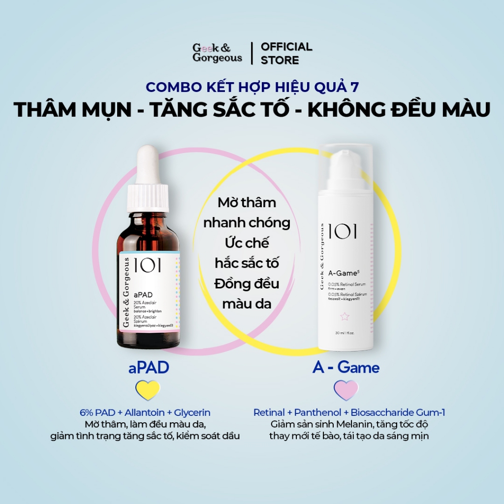 Bộ Đôi Cải Thiện Tăng Sắc Tố, Mờ Thâm, Làm Đều Màu Da Geek&Gorgeous aPAD + A-Game 30ml+30ml