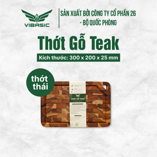  Thớt gỗ Teak Vibasic ghép dựng block kích thước 300x200x25mm có lỗ treo 