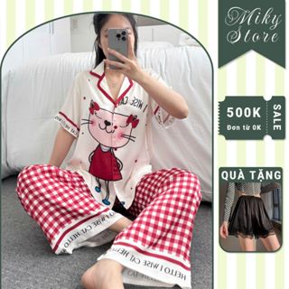 Đồ Ngủ Nữ Bigsize MIKY, Đồ Ngủ Bigsize Lụa Latin In cao cấp mềm mại xinh xắn < 70KG