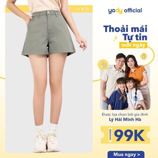 Quần đùi nữ YODY quần short vải kaki ngắn suông trơn có túi khỏe khoắn phong cách TRA - SJN4022