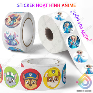 Sticker Cuộn 500 Miếng Nhiều Mẫu, Nhãn Dán Hoạt Hình, Miếng Dán Anime, Cậu Bé Bút Chì, Pokemon