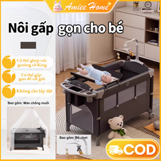  Cũi cho bé,Nôi cho bé gấp gọn,đa năng cho bé,Gấp Gọn tiện Lợi,bàn thay tã ghép giường,Tặng Màn 