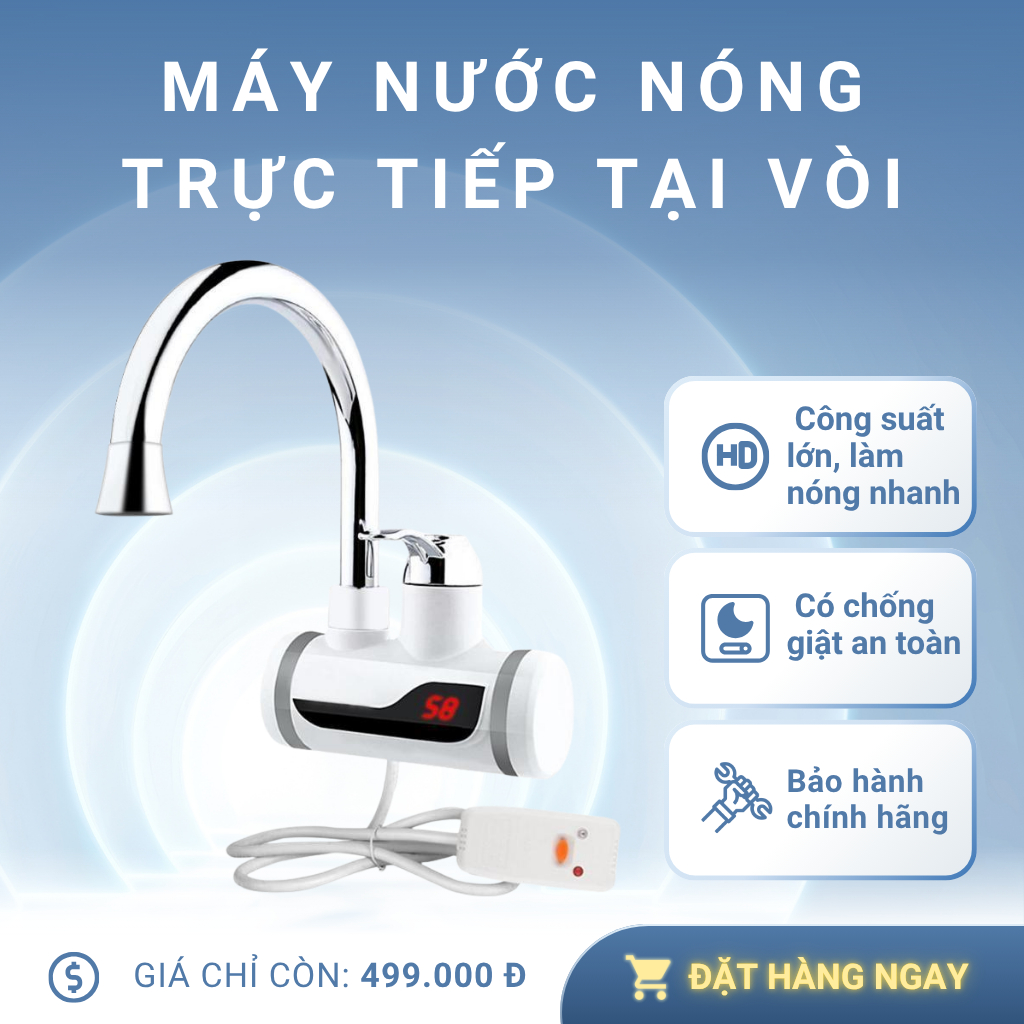 Máy Nước Nóng Trực Tiếp Có Rơ Le Chống Giật – Nhỏ Gọn, Nhanh Chóng, Tiện Dụng, Bảo Hành 12 Tháng