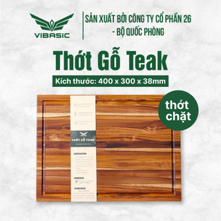  Thớt gỗ Teak Vibasic ghép ngang solid có 1 khay đựng đồ kích thước 400x300x38mm dùng để chặt 