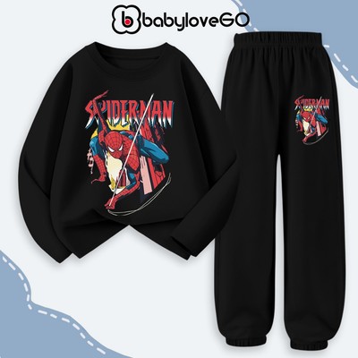 Bộ đồ Spider-Man thu đông dài tay cho bé trai BabyloveGO, set quần áo thun cotton cho bé 1-10 tuổi BD-MV75