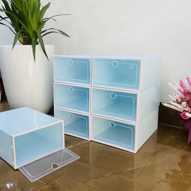 Combo 10 Hộp Đựng Giày Full Đen , Kệ Để Giày Dép Cá Tính Box Sneaker Hộp Để Giày Nắp Nhựa size 33x23x13cm