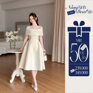 ZAMY SHOP - Váy TK tafta trễ vai đính đá đầm dự tiêc sang chảnh, váy tiểu thư nhẹ nhàng,váy nữ 2025