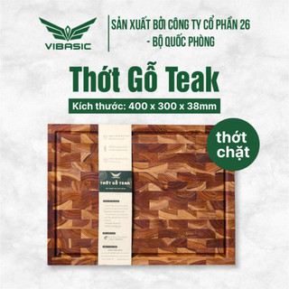  Thớt gỗ Teak Vibasic ghép dựng block kích thước 400x300x38mm dùng để chặt 
