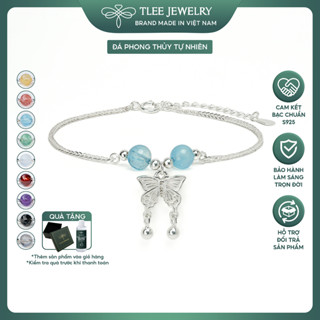 Vòng tay bạc nữ TLEE bạc 925 mix hạt đá đôi phong thủy Tự Nhiên và treo charm hồ điệp TLEE JEWELRY LT0419