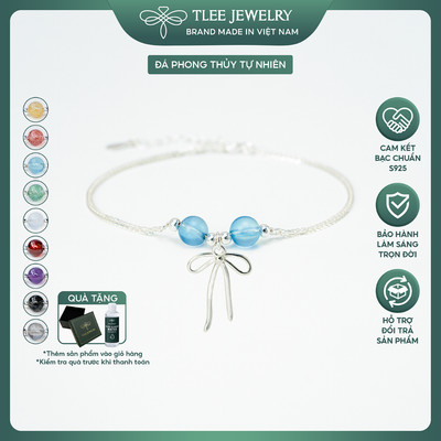 Vòng tay bạc nữ TLEE bạc 925 mix hạt đá đôi phong thủy Tự Nhiên và charm bi bóng treo nơ xinh xắn TLEE JEWELRY LT0231