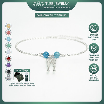 Lắc chân bạc nữ TLEE bạc 925 dây hoa mix hạt đá đôi phong thủy Tự Nhiên và treo charm hồ điệp TLEE JEWELRY LC0143