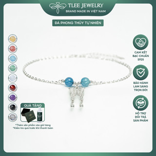 Lắc chân bạc nữ TLEE bạc 925 dây hoa mix hạt đá đôi phong thủy Tự Nhiên và treo charm hồ điệp TLEE JEWELRY LC0143