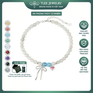  Lắc tay bạc nữ TLEE đá mặt trăng kết hợp đá đôi phong thủy tự nhiên treo charm nơ thắt tim đá hồng TLEE JEWELRY LT0477 