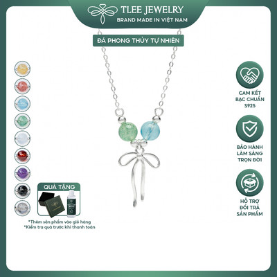 Dây chuyền bạc nữ TLEE bạc 925 mix hai hạt đá phong thủy Tự Nhiên và charm bi bóng, nơ cá tính TLEE JEWELRY D0437