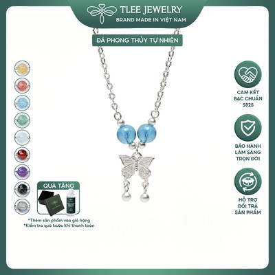 Dây chuyền bạc nữ TLEE bạc 925 mix hạt đá đôi phong thủy Tự Nhiên, treo charm hồ điệp TLEE JEWELRY D0436