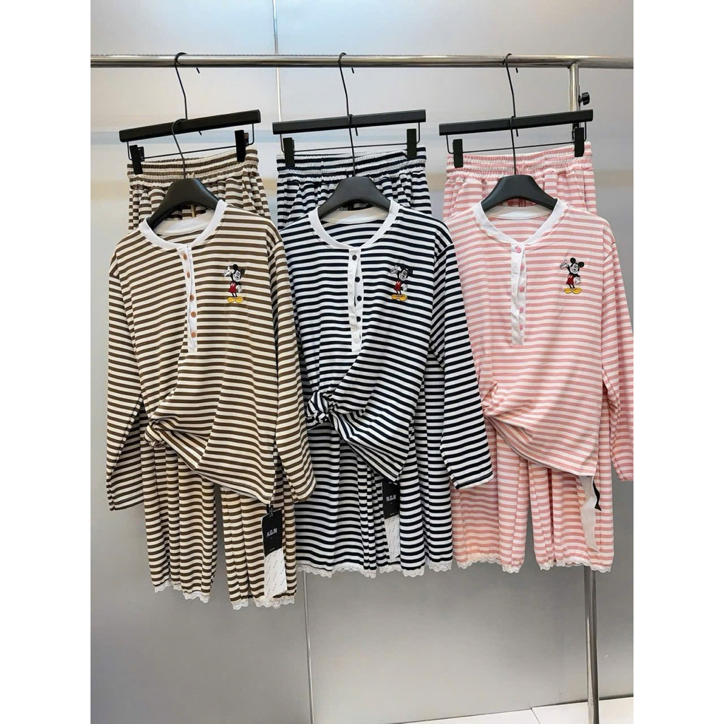 Set Bộ Nữ , Set Bộ Tăm Gân Kẻ Cúc Nẹp A10