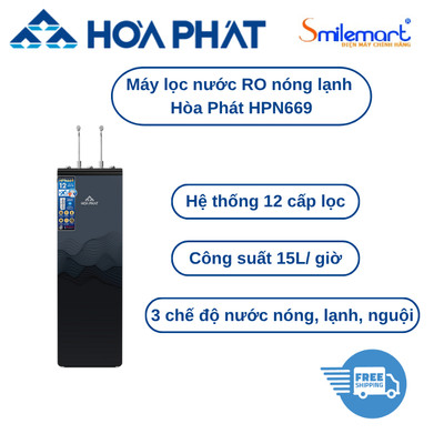 Máy lọc nước RO nóng lạnh Hòa Phát HPN669 - 12 cấp lọc - Bảo hành chính hãng tại nhà 36 tháng.