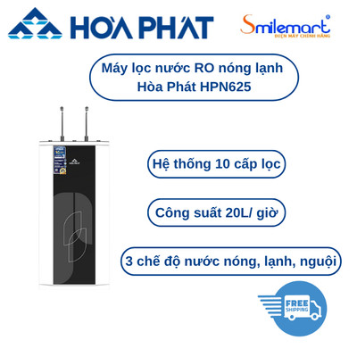 Máy lọc nước RO 10 lõi nóng nguội lạnh Hòa Phát HPN625 tủ đứng sang trọng, tiện dụng - Bảo hành chính hãng nhà 36 tháng.