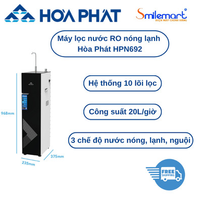Máy lọc nước RO nóng nguội lạnh Hòa Phát HPN692,10 cấp lọc, bảo hành 36 tháng.