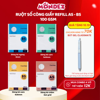 Giấy Refill A5/B5 Classmate Ruột Sổ Còng Binder 100gsm Kẻ Ngang Caro Chấm Dot Grid Cornell Ghi Chép, Viết Bài FRA5/B5