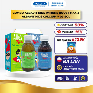  Combo Albavit Kids Immune Boost Max + Albavit Kids Calcium + D3 Sol - Tăng Cường Đề Kháng Phát Triển Chiều Cao Cho Bé 