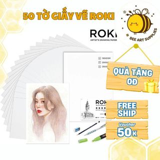  Giấy Vẽ ROKI 50 Tờ A4 A3 – Giấy Vẽ Chì Mỹ Thuật Phác Thảo Truyền Thần Marker Màu Nước Cao Cấp - Beeart 
