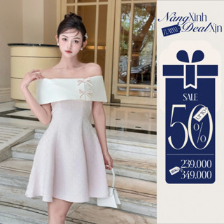 ZAMY SHOP  -  Váy TK gấm trễ vai phối tafta váy tiểu thư nhẹ nhàng màu đen và màu hồng