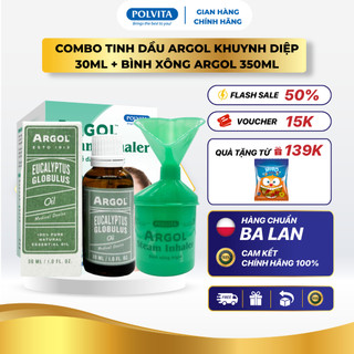  Combo Xông Mũi Họng Tinh Dầu Khuynh Diệp Argol Eucalyptus Globulus 30ml + Bình Xông - Hỗ Trợ Giảm Cảm Cúm  HSD 1 2026  