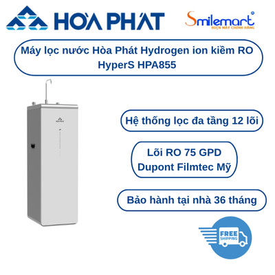 Máy lọc nước Hòa Phát Hydrogen ion kiềm RO HyperS HPA855 trắng/ HPA856 đen - Bảo hành tại nhà 36 tháng
