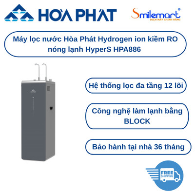 Máy lọc nước Hòa Phát Hydrogen ion kiềm RO nóng lạnh HyperS HPA886 đen /HPA885 trắng - Bảo hành tại nhà 36 tháng.