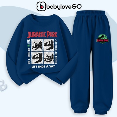 Bộ thu đông dài tay cho bé trai BabyloveGO, set quần áo Khủng Long cho bé 1-10 tuổi BD-KL53-54