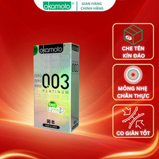 Bao cao su Okamoto 0.03 Platinum Siêu Mỏng Trong Suốt Mềm Mại Size 52mm Hộp 10 Cái