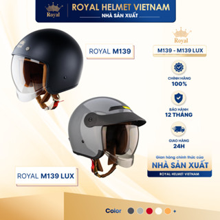   NHÀ SẢN XUẤT  Series Mũ Bảo Hiểm 3 4 Đầu M139 Trơn và M139 LUX Có Kính Royal Helmet Chính Hãng Bảo Hành 12 Tháng 
