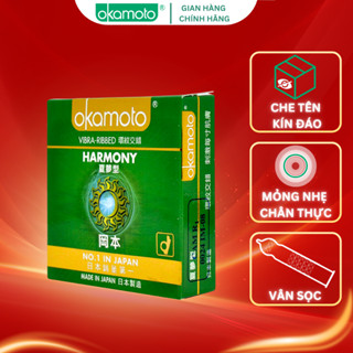 Bao Cao Su Okamoto Harmony Gân Sọc, Không Mùi Size 52mm Hộp 3 Cái