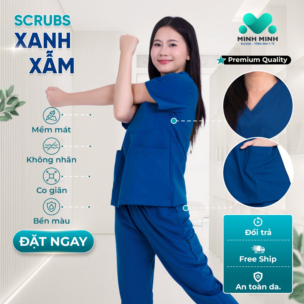 Đồng phục, quần áo bác sĩ, y tá, điều dưỡng, spa, phòng khám nam, nữ màu XANH SẪM, xanh dương đậm