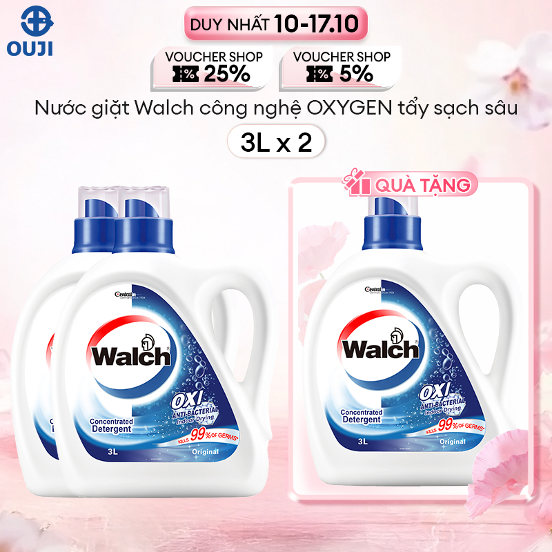 [TANG 1 CAN NUOC GIAT WALCH 3L] Combo 2 Tặng 1 Nước giặt Walch, (3L/Can), Khử Mùi, Kháng Khuẩn, Thơm lâu