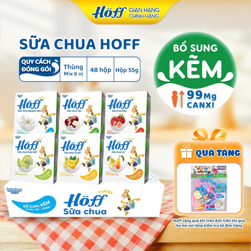 Thùng Sữa chua HOFF Mix 6 vị bổ sung dinh dưỡng cho bé ăn dặm - 12 Lốc (48 hộp x 55g)