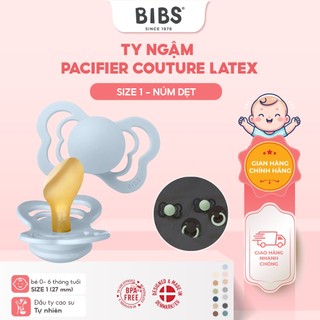 Ty ngậm BIBS Pacifier Couture Latex núm dẹt cao su tự nhiên, Size 1 cho bé từ 0-6 tháng