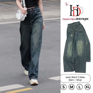 Quần Jean Nữ Ống Suông Cạp Cao 2 Màu Rách Túi Cá Tính Hottrend 2025 - HD Boutique