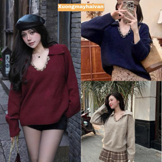  HV - Áo Len Thụng Cổ V Đính Cườm Basic Siêu Đẹp Full Màu 