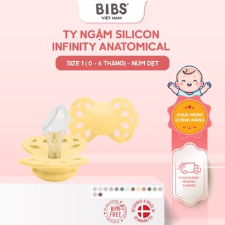 Ty ngậm BIBS Pacifier Infinity Anatomical núm dẹt Silicone, Size 1 cho bé 0-6 tháng