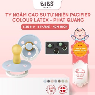 Ty ngậm BIBS Pacifier Colour Latex núm tròn cao su tự nhiên phát quang, Size 1 bé 0-6M