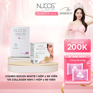 TPBVSK Combo Trắng Da Chống Lão Hoá Viên Uống Nucos White Hộp 60Viên, Nucos Collagen 100% Hộp 90Viên