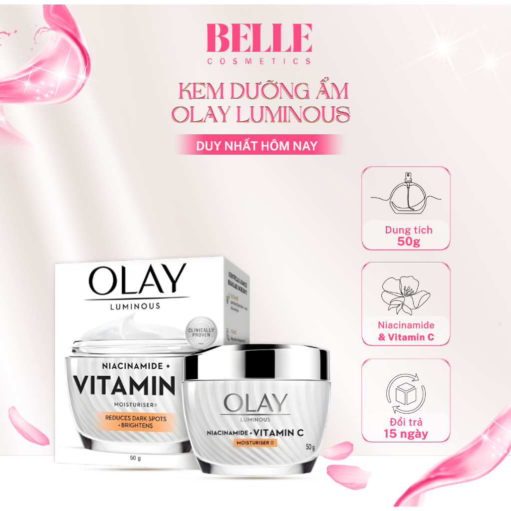 Kem Dưỡng Ẩm OLAY LUMINOUS NIACINAMIDE + VITAMIN C Giúp Làm Mờ Vết Thâm, Đốm Nâu, Dưỡng Sáng Da 50G